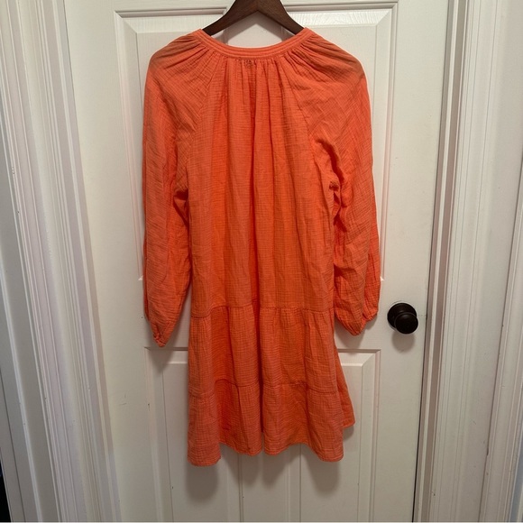 Rails Aureta Dress Womens Papaya Orange Gauze V Neck Organic Cotton Size Large - Picture 3 of 6